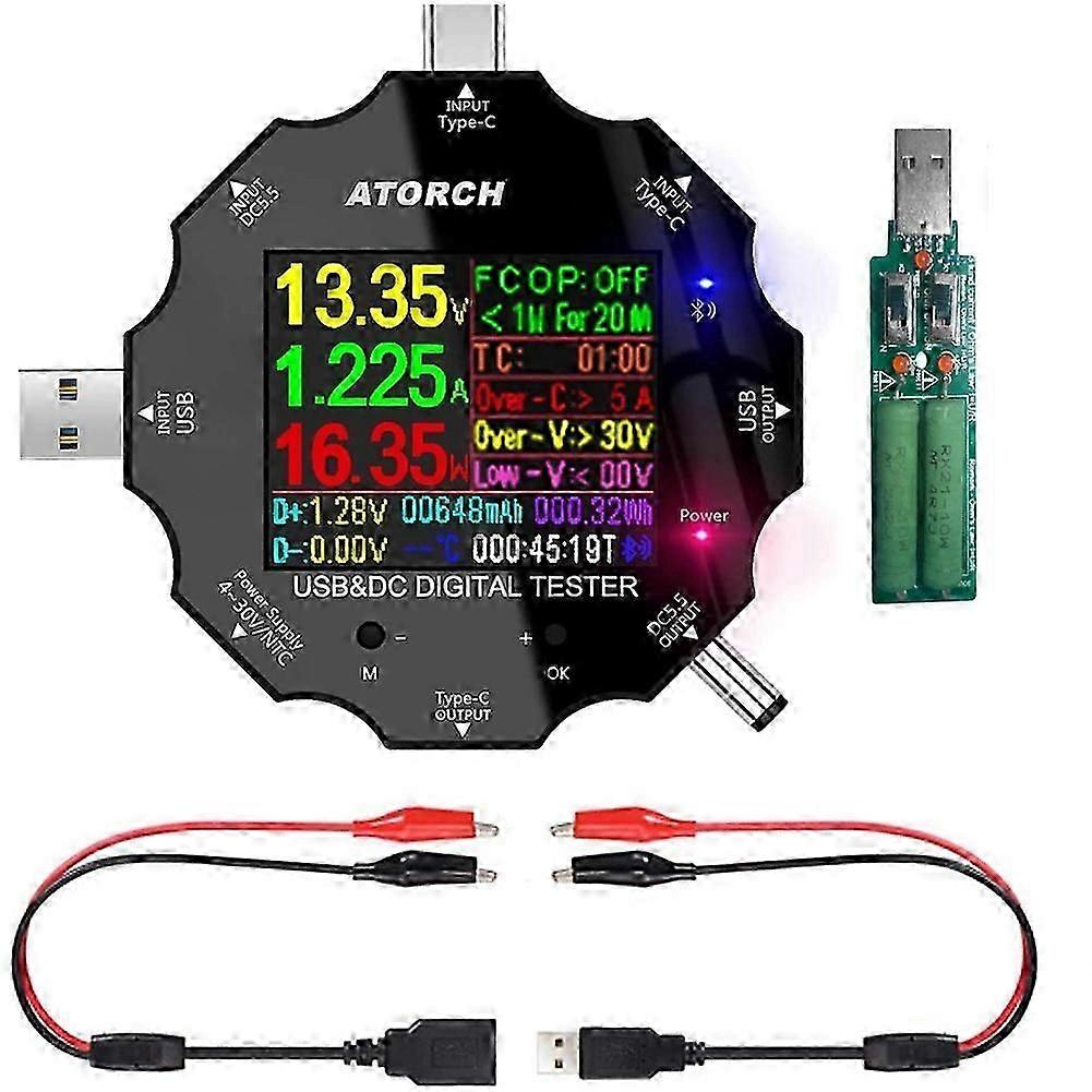 USB C Tester, 3 in 1 Type C DC5.5 USB Tester Color Screen IPS Digital Multimeter,Capacity Detector