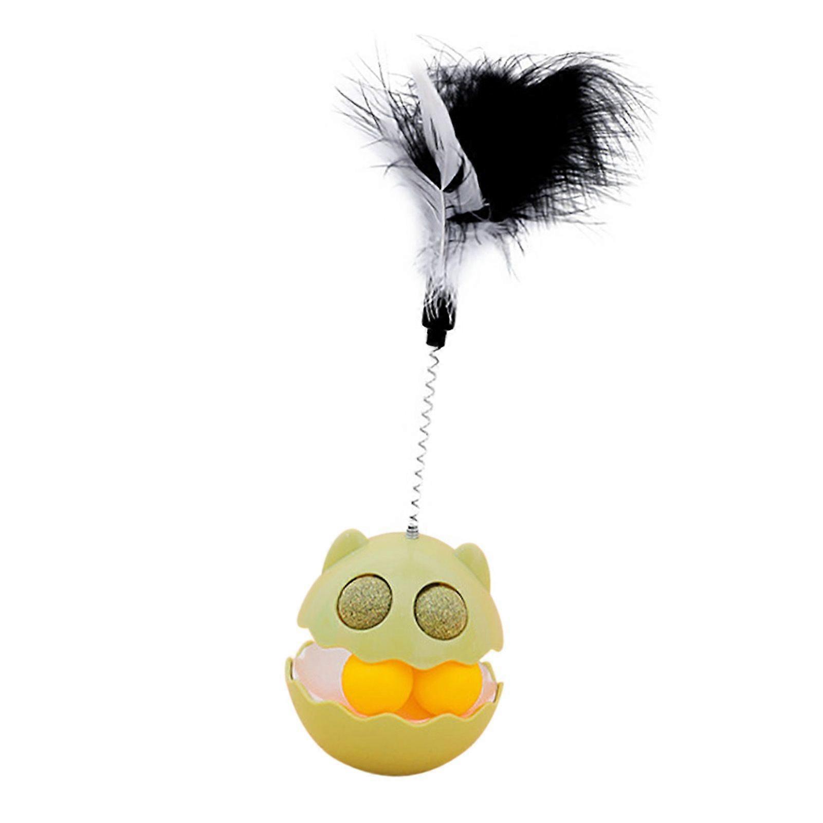 Wobbling Cat Toy Built in Mint Ball Relieve Boredom Interesting Interactive Teaser Cat Toy with Feather for Kitten Grass Green SH