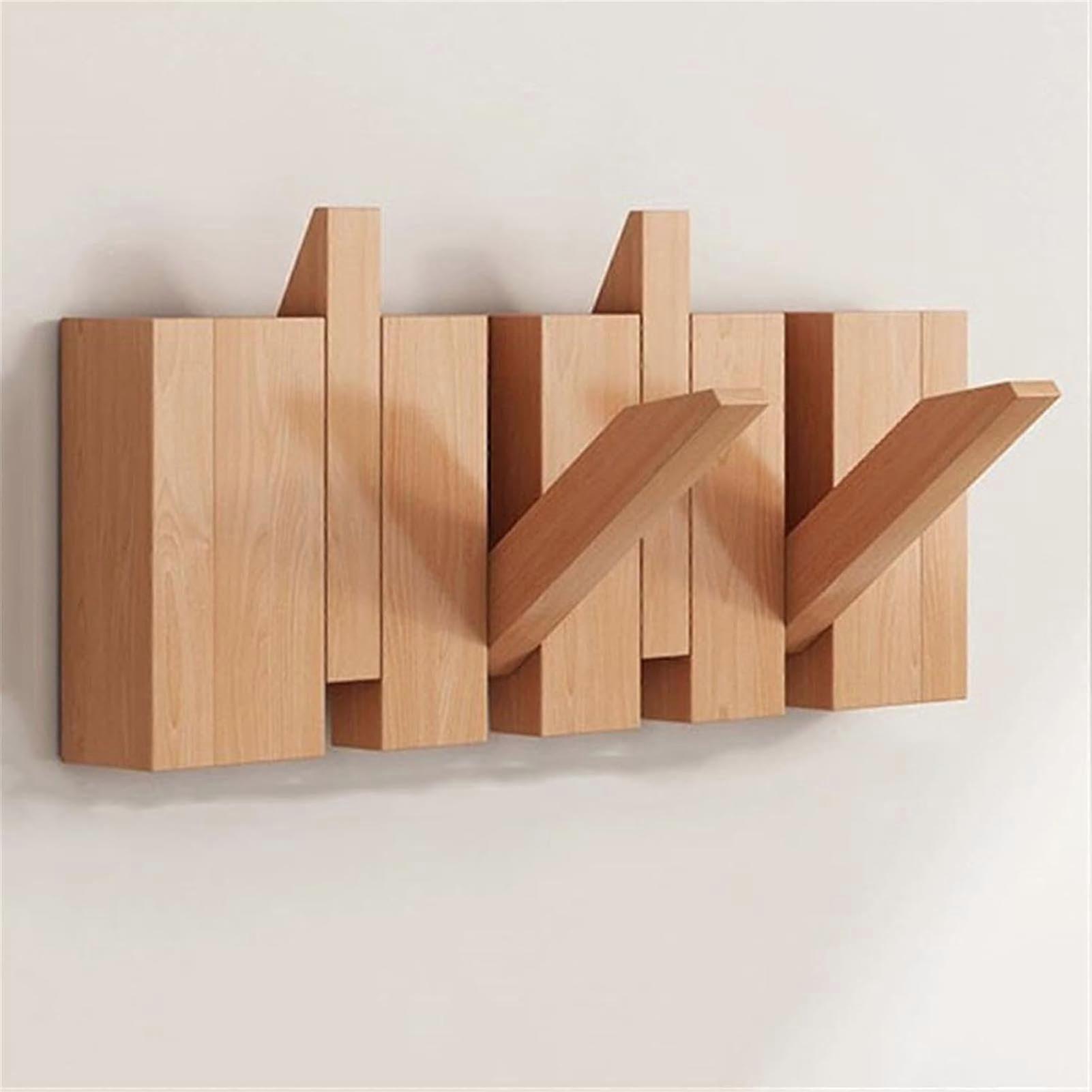 Wooden Coat Hooks Wall Mount Heavy Duty Flip Down Rack For Coats Keys Hats Robes Towels 4 Hooks Model A