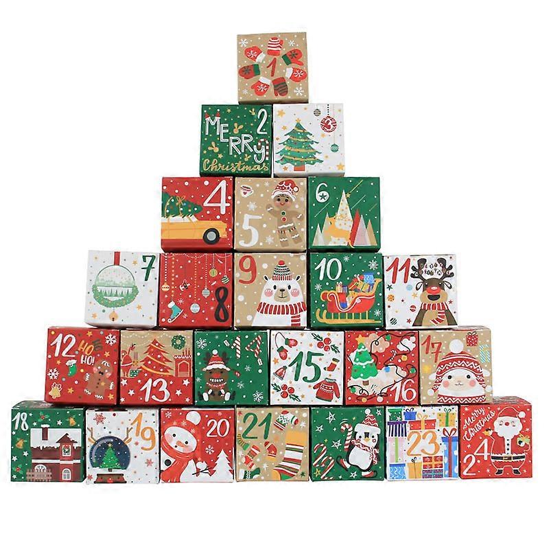24pcs/set Christmas Advent Calendar Box Kraft Paper Candy Box 24 Days Countdown to Xmas Gift Boxes Navidad New Year Decorations