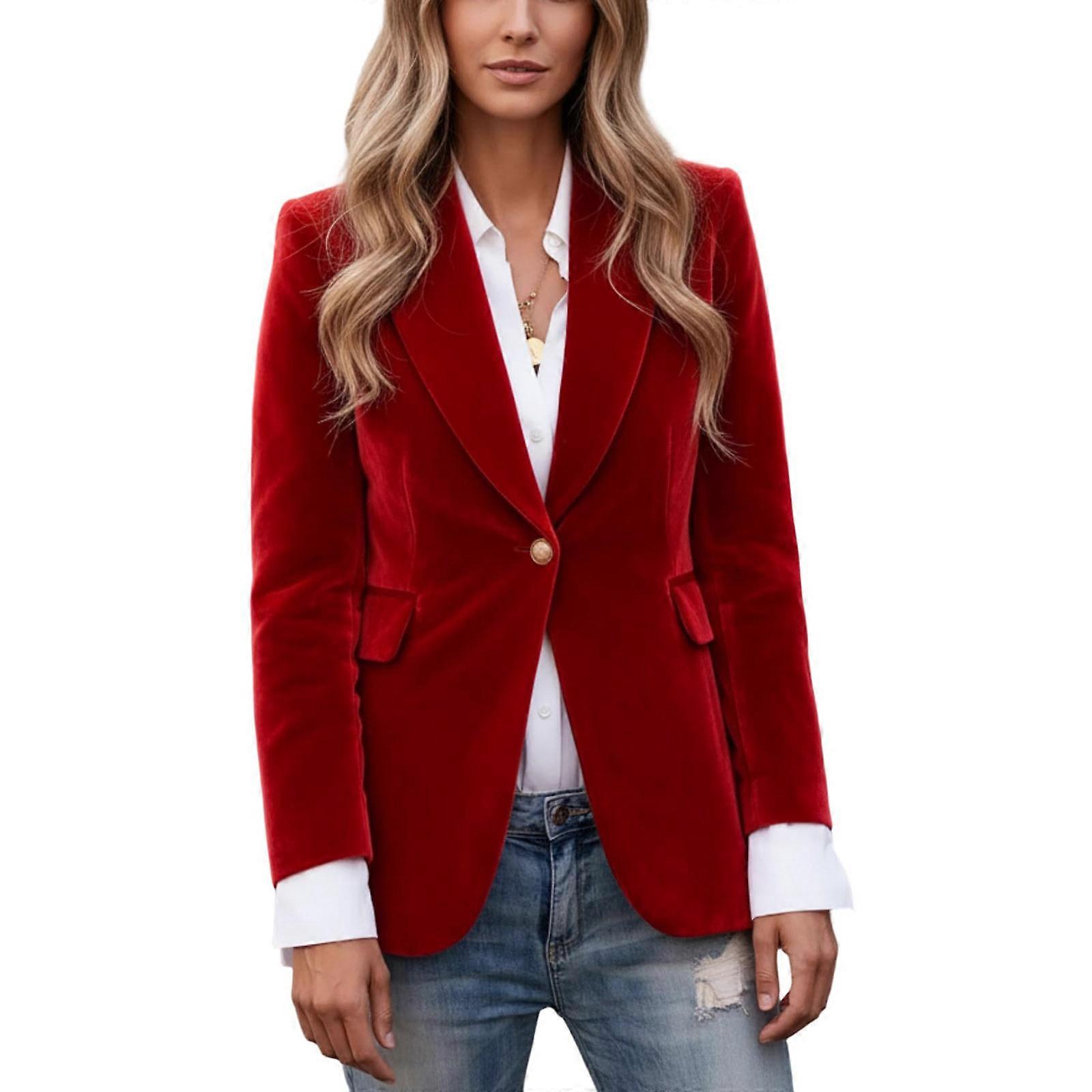 Completo da donna in flanella, casual, con maniche lunghe e apertura frontale, completo da lavoro, cappotto rosso S
