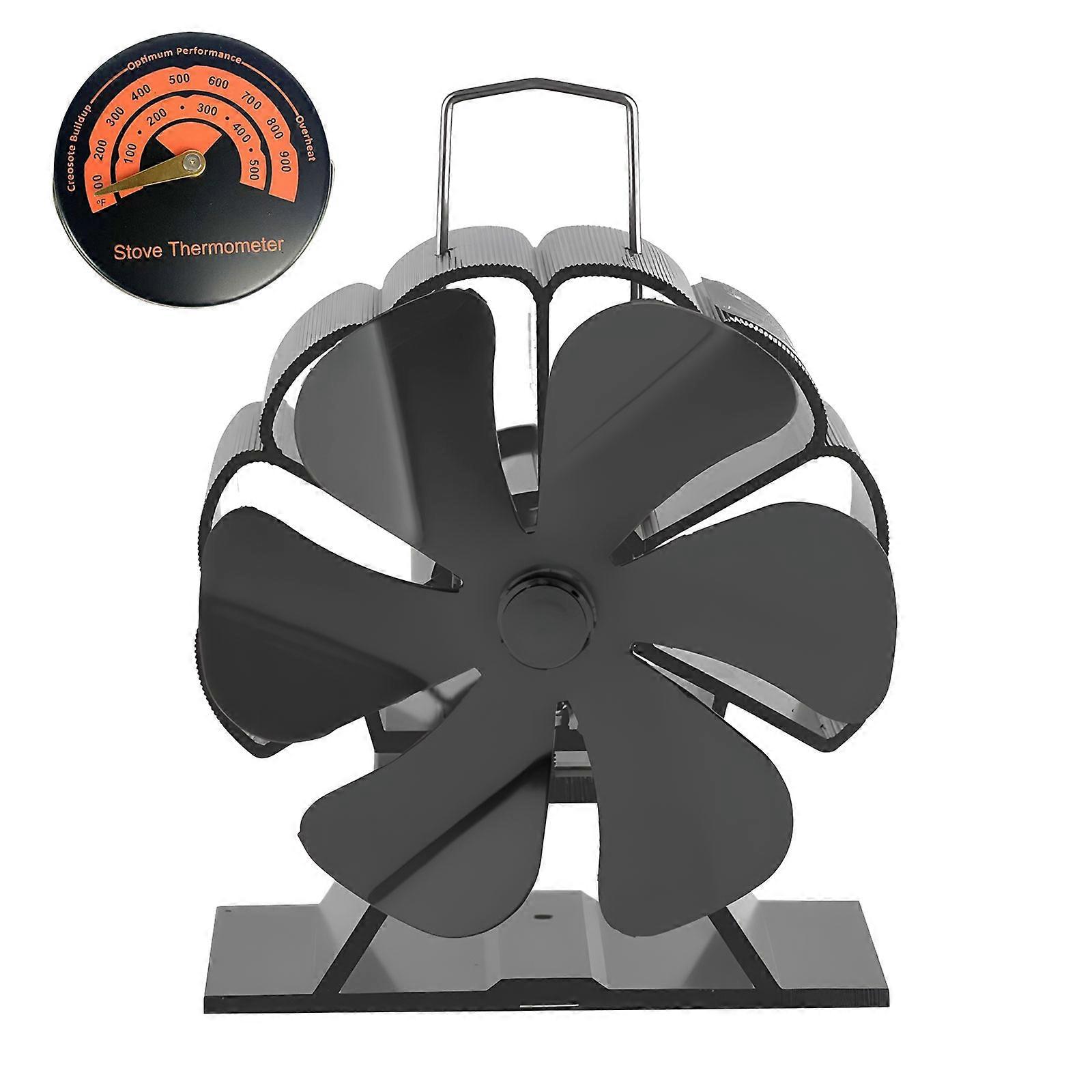 Energy Efficient Wood Stove Fan 6 Blade Works At 80°C 350°C Includes Temperature Gauges For Fireplaces Heat Distribution Multicolor