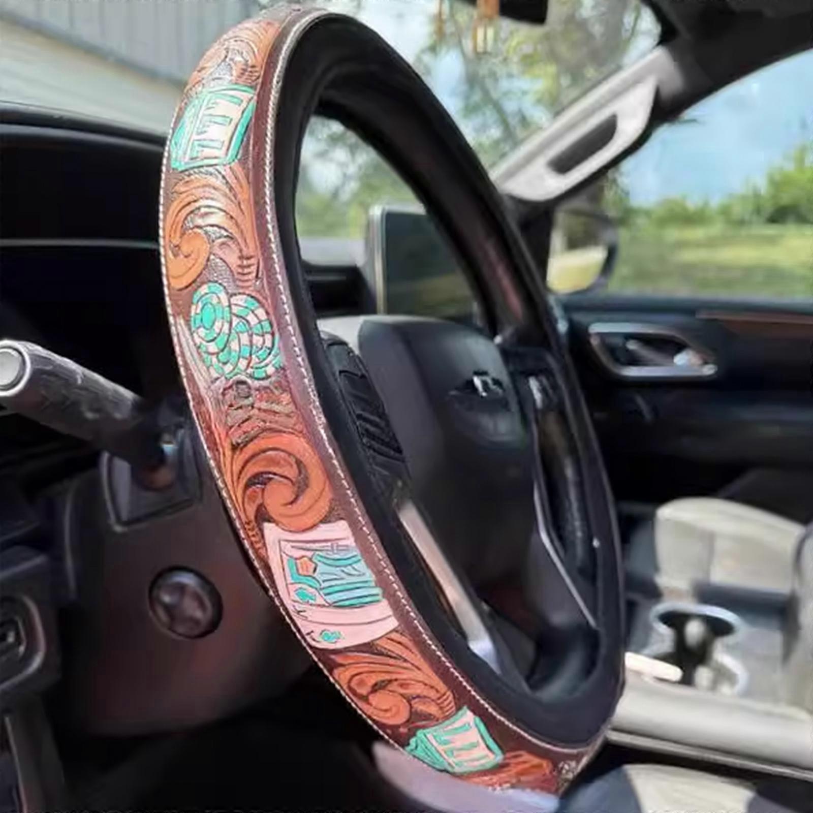 Quick Install Cowhand Themed Steering Cover Additional Synthetic Leather Constant Use Multicolor