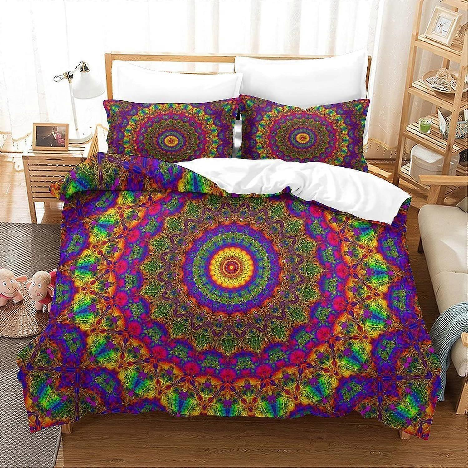 Bohemian Mandala Povlečení Set Luxusní 3D tištěné povlečení Boho Chic Mandala Barevné květiny Květinový vzor Přikrývka Povlak na povlečení, Ultra Soft Microf