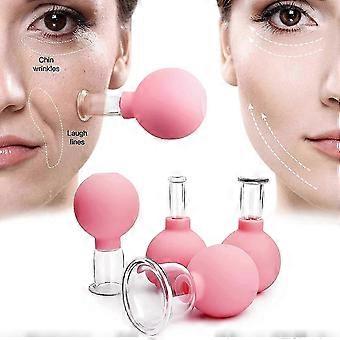 4 Pieces Glass Facial Cupping Set Rubber Massage Therapy Cups Silicone Vacuum Suction For Face Leg Arm Back Shoulder And Pain Blue