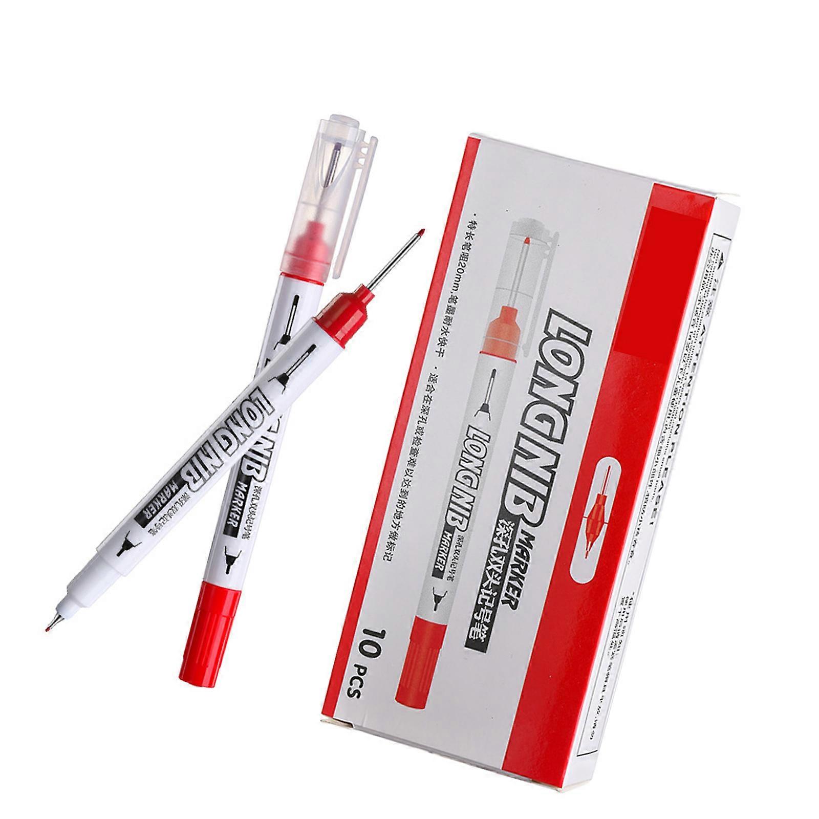 Double Tip Permanent Markers Pen 10Pcs Chisel and Fine Points Long Ink Multi Purpose Use for Home School Office  Red