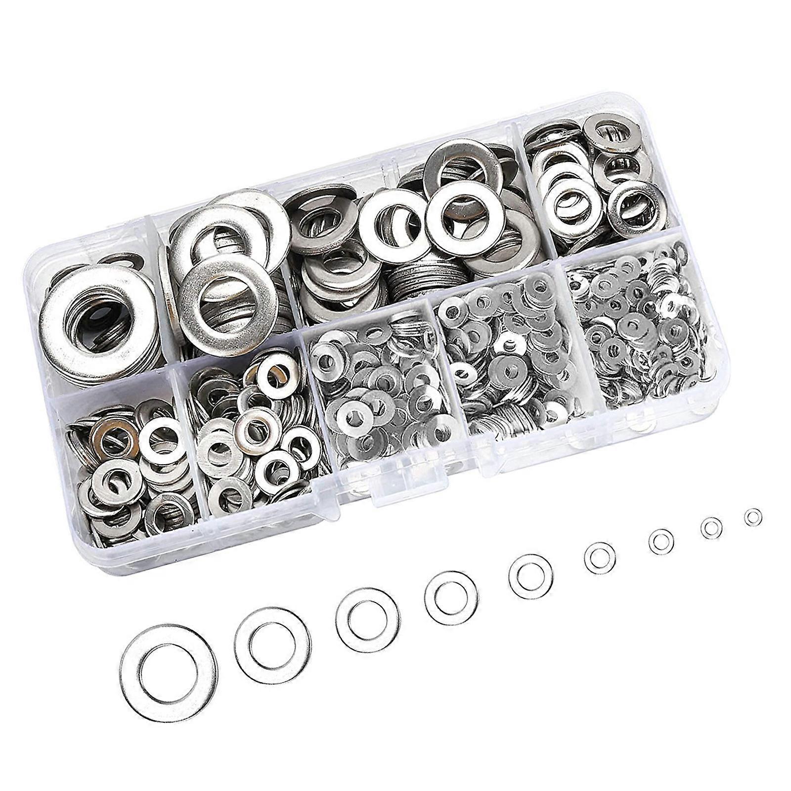 Multipurpose 800Pcs Sturdy Stainless Steel Washers Practical Flat Washers Accessory for Bolts Ranges of Size Daily Use Multicolor