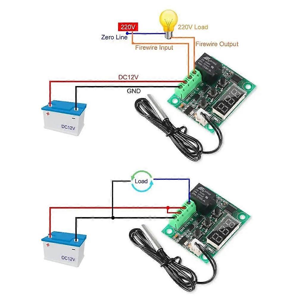 2Pcs W1209 Temperature Controller Module with Case LED Display Digital Thermostat Module with Waterproof NTC Probe