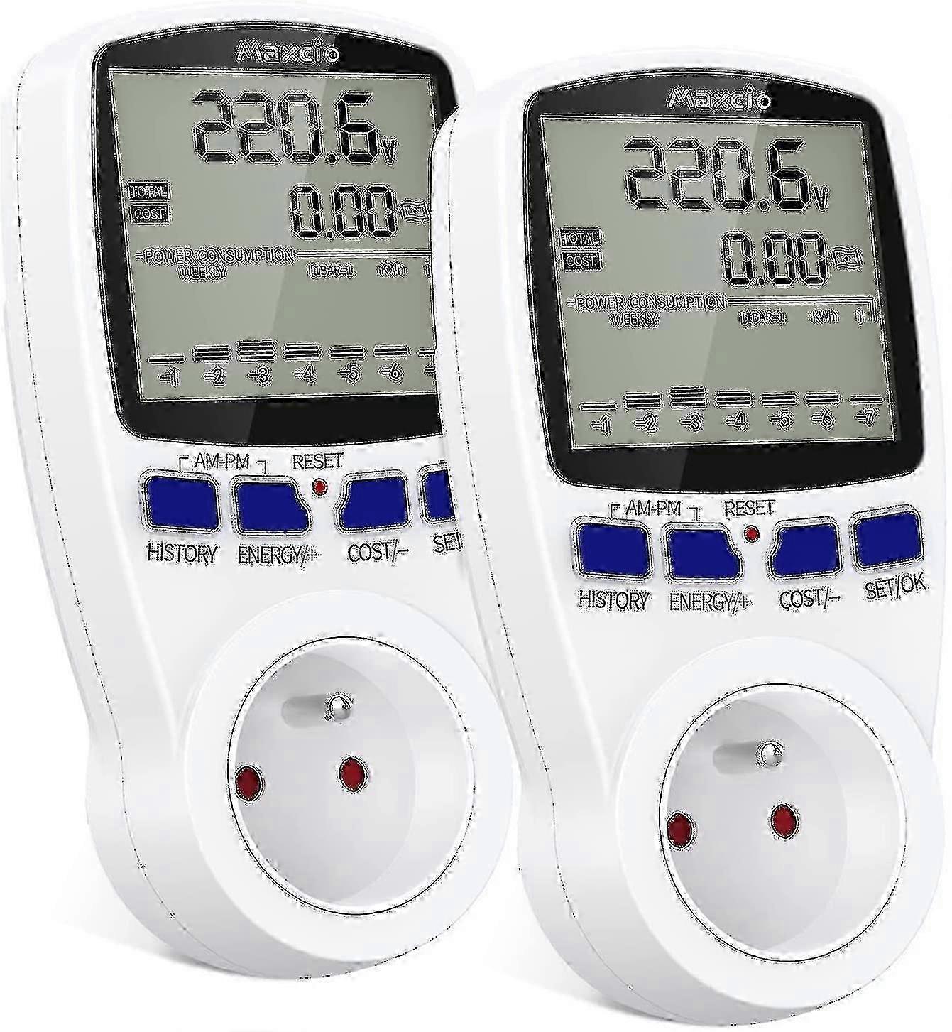 2 Pcs Electricity Consumption Meter Socket Energy Meter With Lcd Display Overload Protection Power Consumption Meter Wattmeter