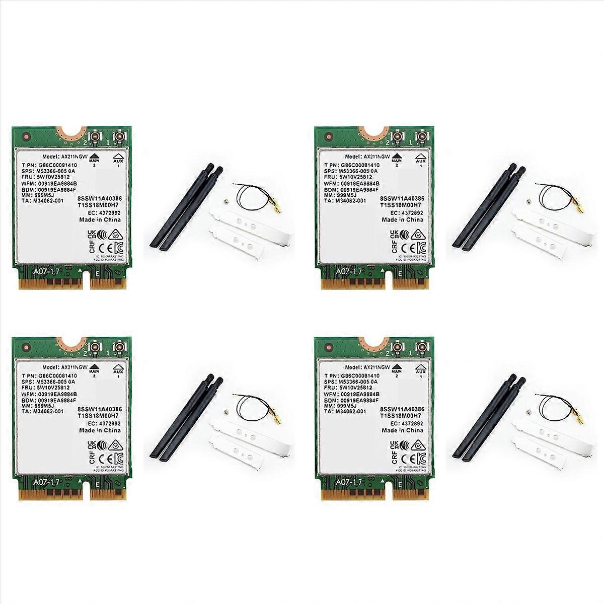 4X AX211NGW+Dual Antenna WiFi 6E M.2 Key E CNVio2 2.4Ghz/5Ghz Wireless Network Card 802.11Ac Bluetoo