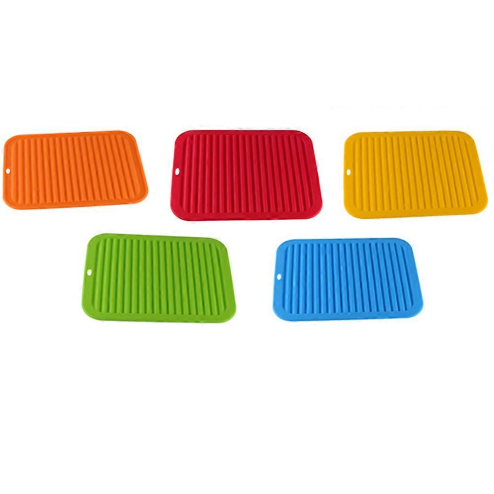Wave Pattern Dish Drying Mat Kitchen Storage Tool Red 30x23x0.6cm Heat Resistant 1Set