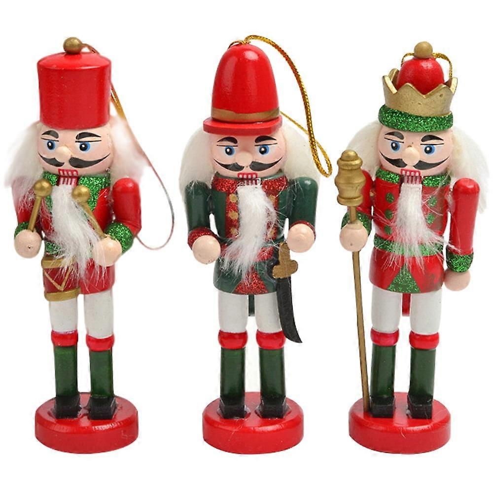 3pcs Christmas Hanging Nutcracker Wooden Nutcracker Ornament Xmas Tabletop Nutcracker