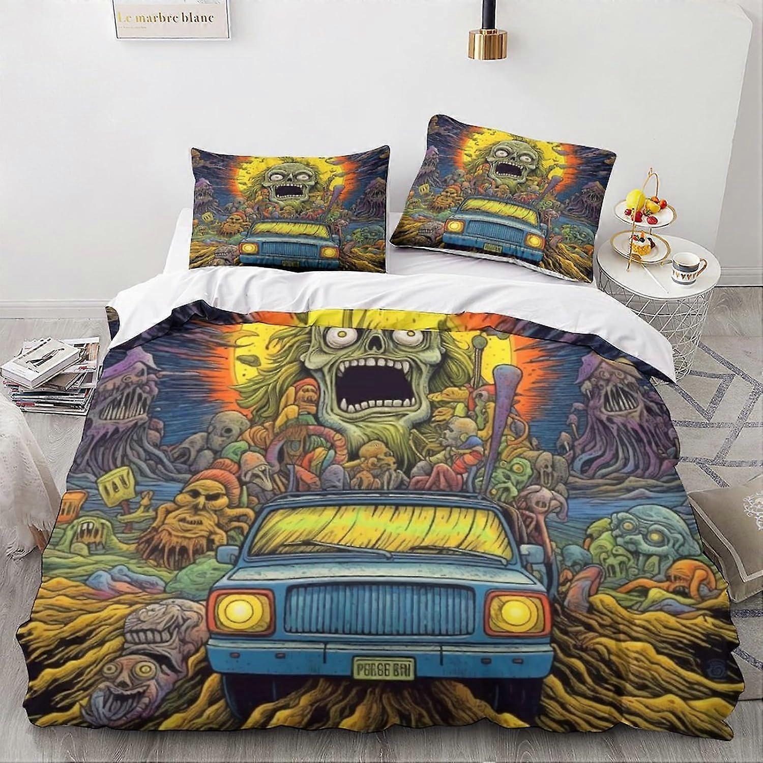 LikeEj monstros 3D desenhos animados Conjunto de capa de edredom, 100% Microfiber vintage carro Bedding Set com travesseiro Shams 3PCS Bedding King