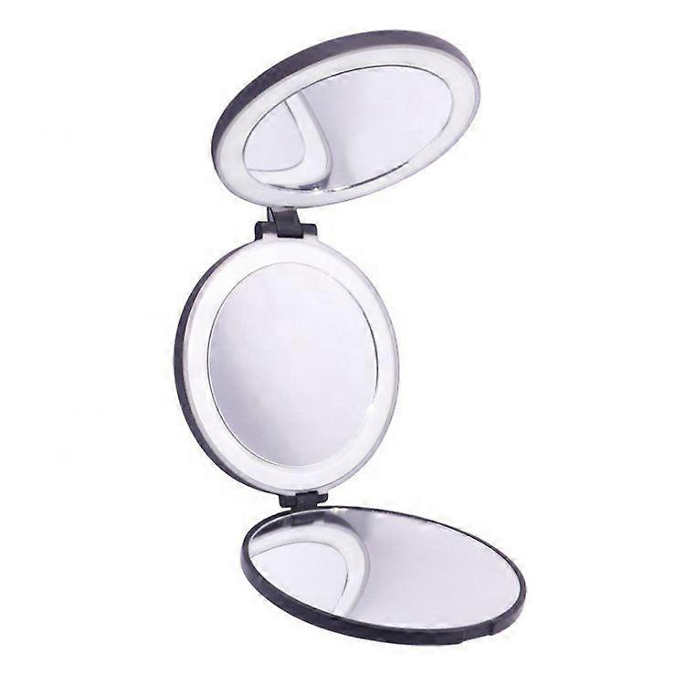 Tri-fold Compact Makeup Mirror with LED (5x and 10x Magnification) - Black