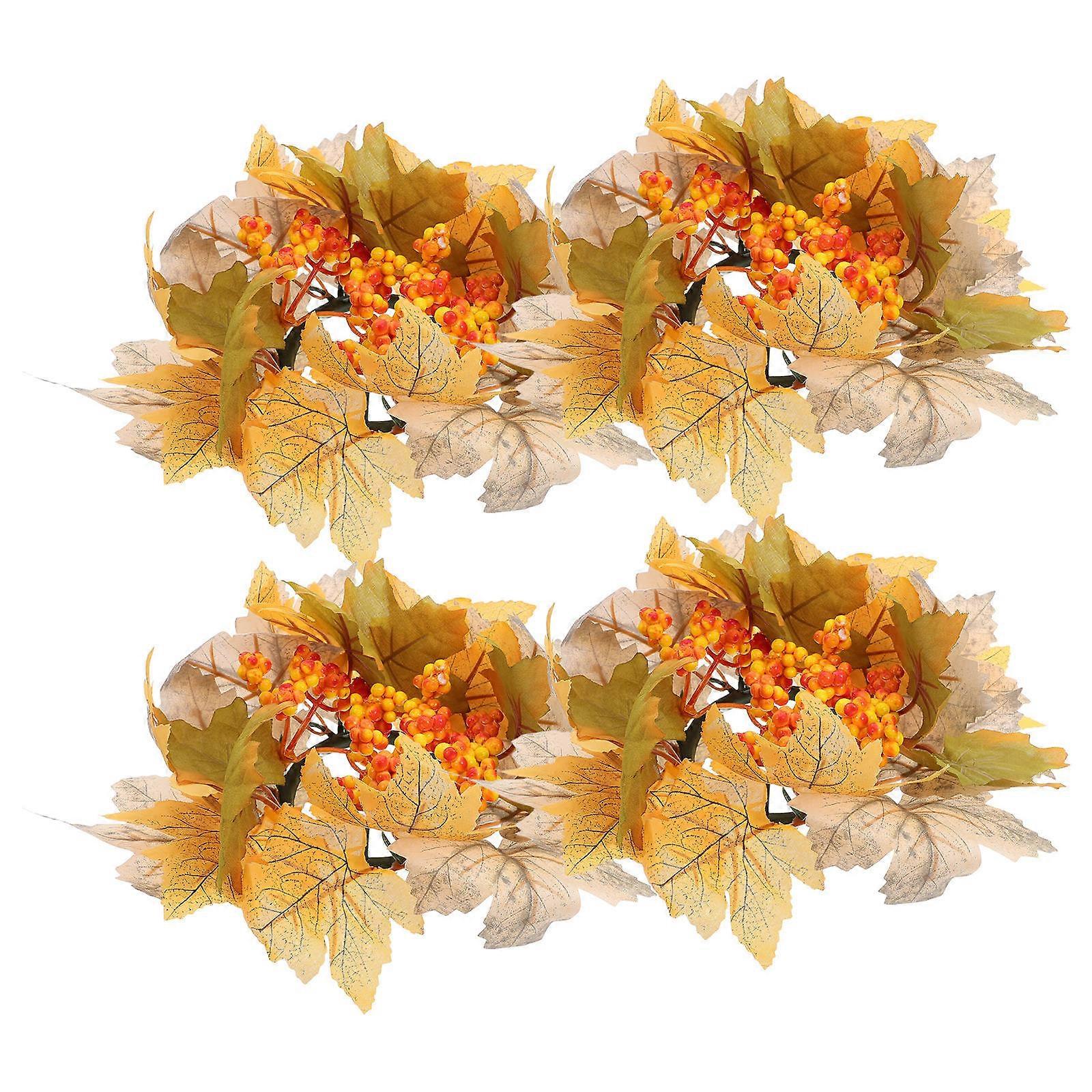 Maple Leaf Candle Wreath Rings for Autumn Table Decorations 4Pcs