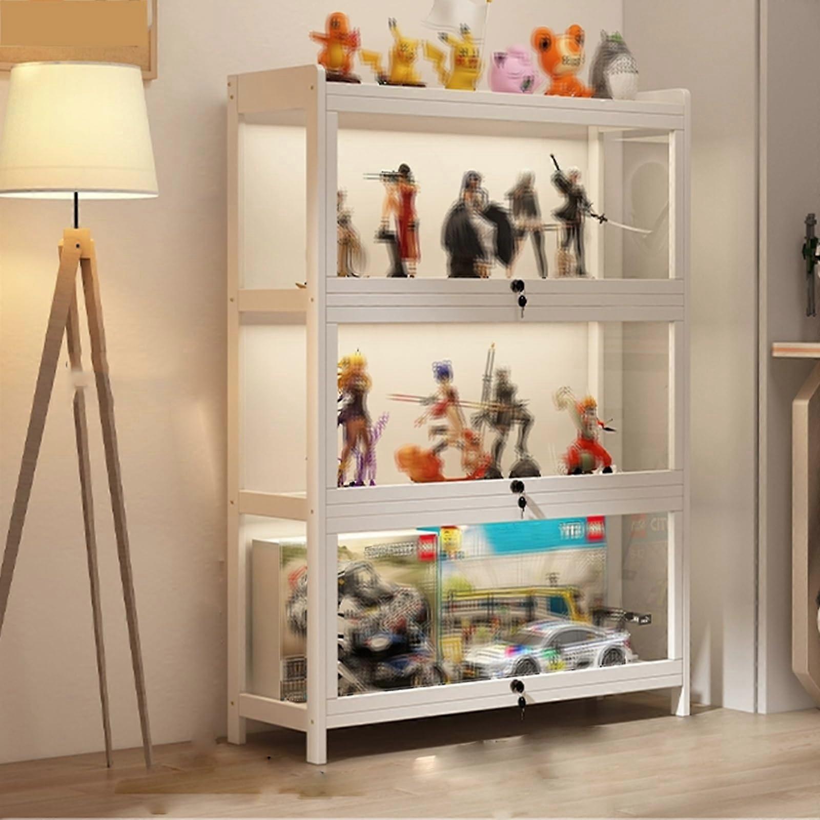 Acrylic Display Case With Light And Locking Drawer, White, 80x32.4x106cm, Dustproof And MoistureResistant Collectibles Cabinet