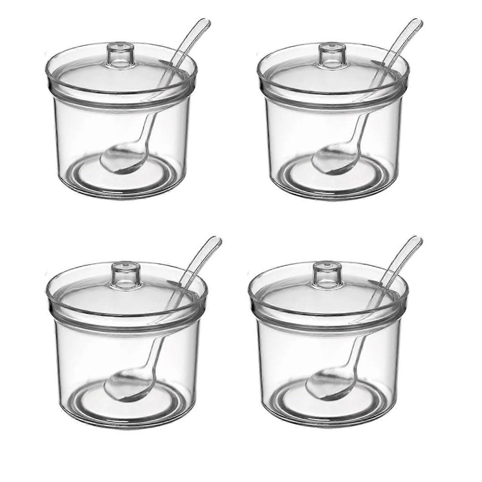 Acrylic Sugar Bowl Set with Lids and Spoons, Clear Spice Jars for Salt, Tea, Herbs, 4 Pack