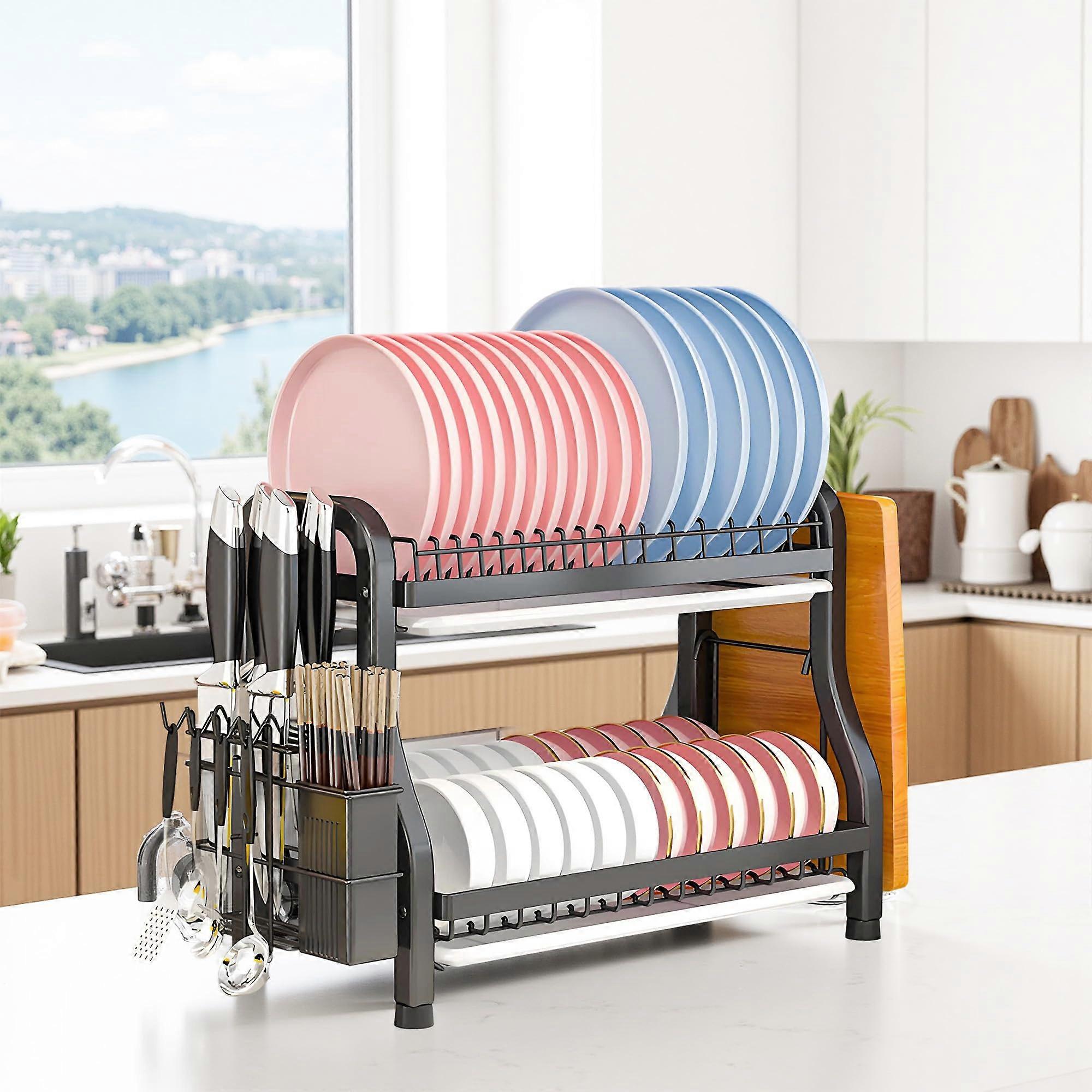 Large Capacity MultiTier Over Sink Dish Drying Rack, Rustproof with Efficient Water Drainage for Kitchen