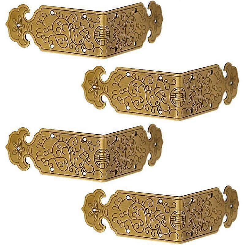 Luxora Set of 4 Decorative Antique Brass Corner Guards for Vintage Style Furniture