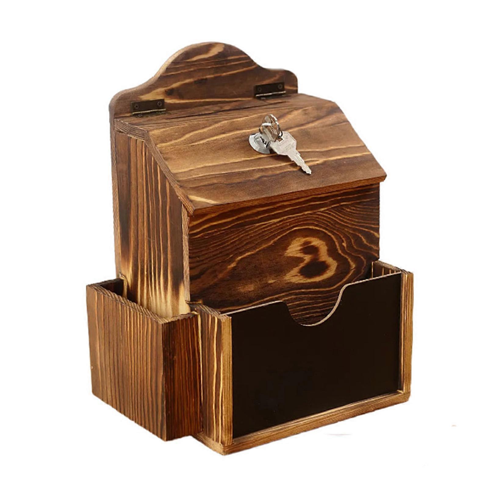 Retros Styles Suggestion Box Wooden Construction Lockable Slot Removable Panel Side Holder For Secure Donations Multicolor