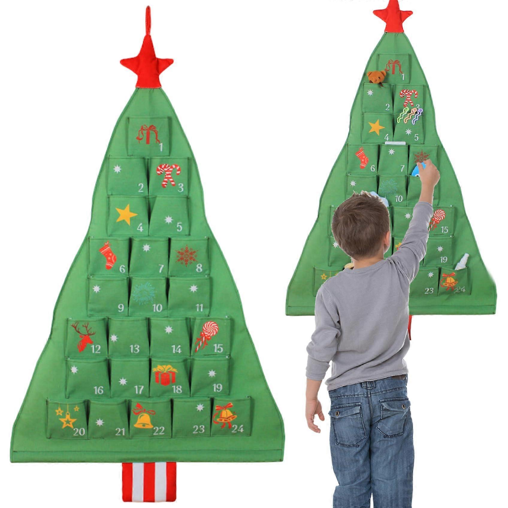 Christmas Advent Calendar with Pockets Hanging Fabric Tree Countdown Decor for Home and Party