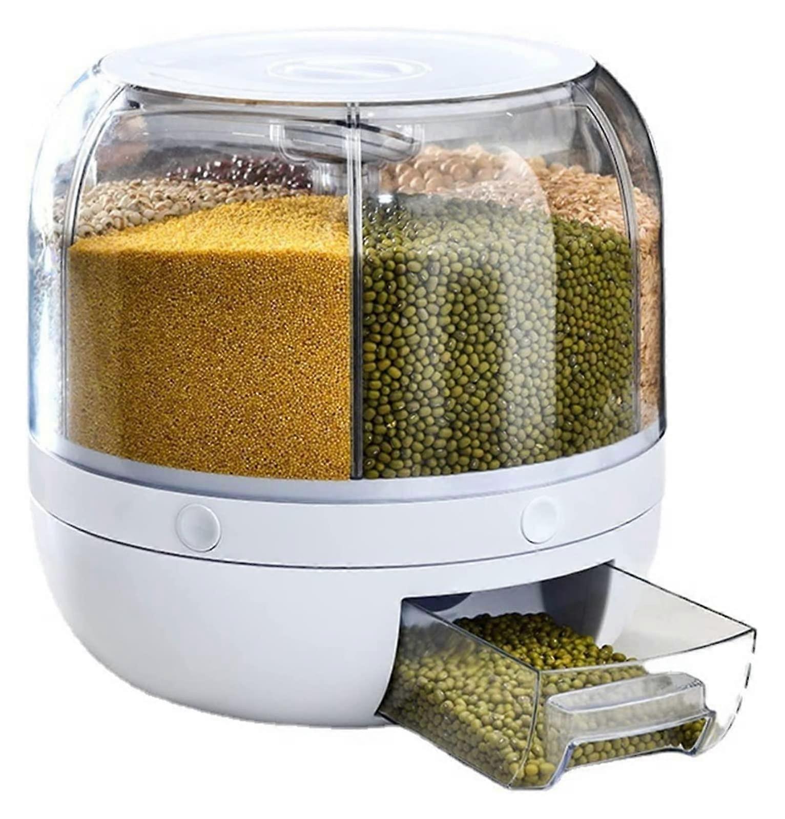Rice Dispenser with Rotating Compartments, Airtight Grain Storage Container for Kitchen, Size L
