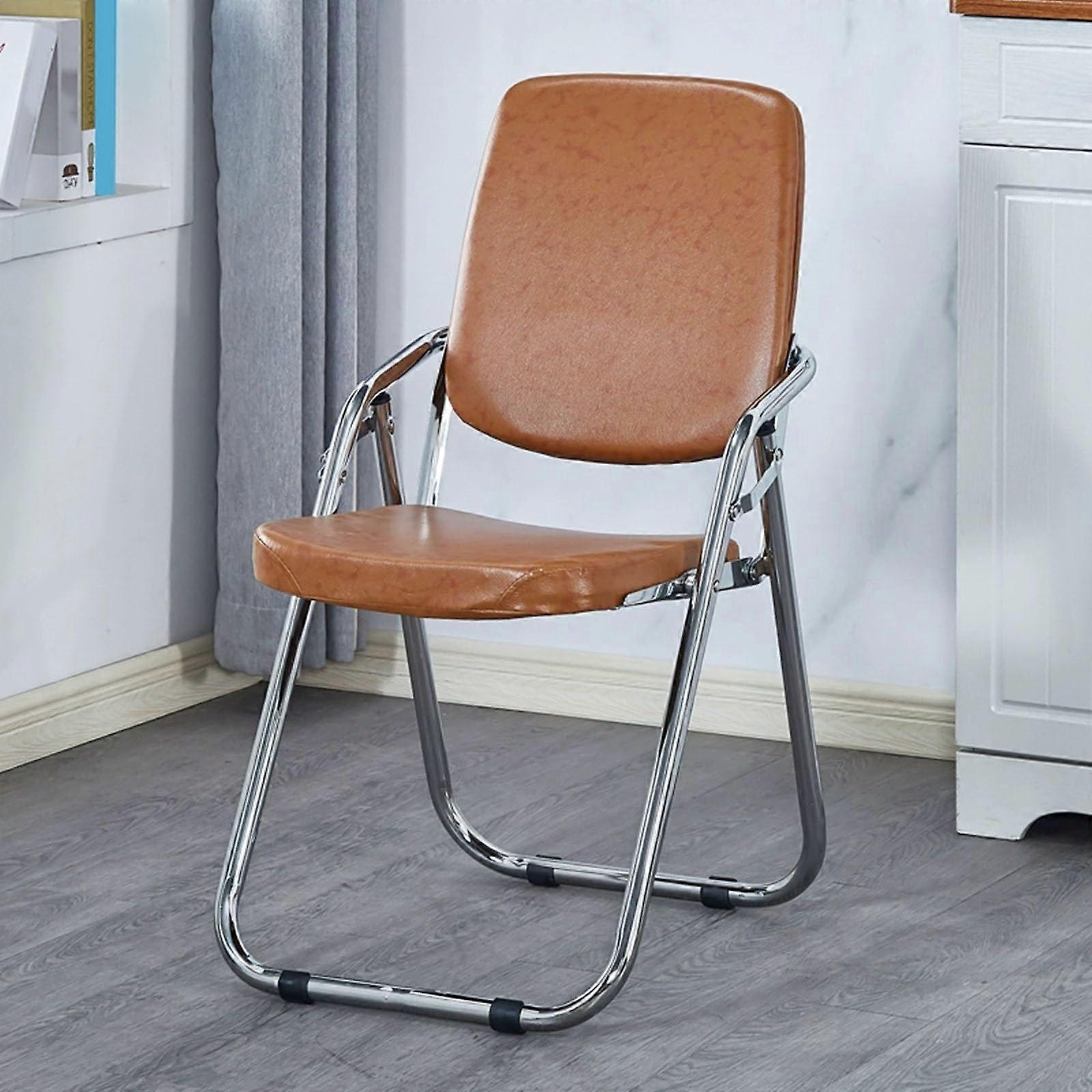 Folding Chair with PU Leather Seat and Durable Steel Frame for Dining Conference Brown 47x54x86cm