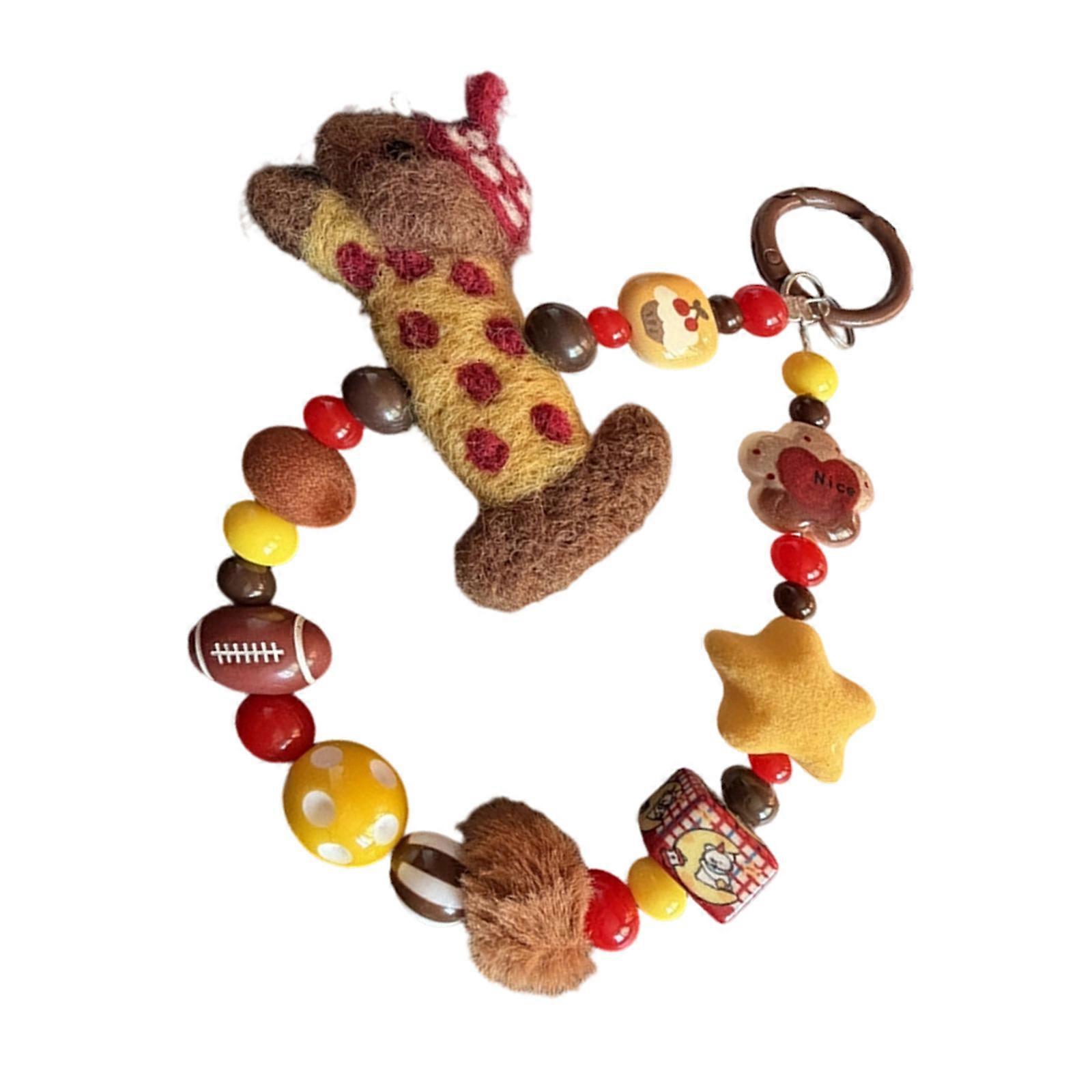 Quick Attach Keychain For Devices With Bead And Felt Dog Shape Using T Strap  Yellow