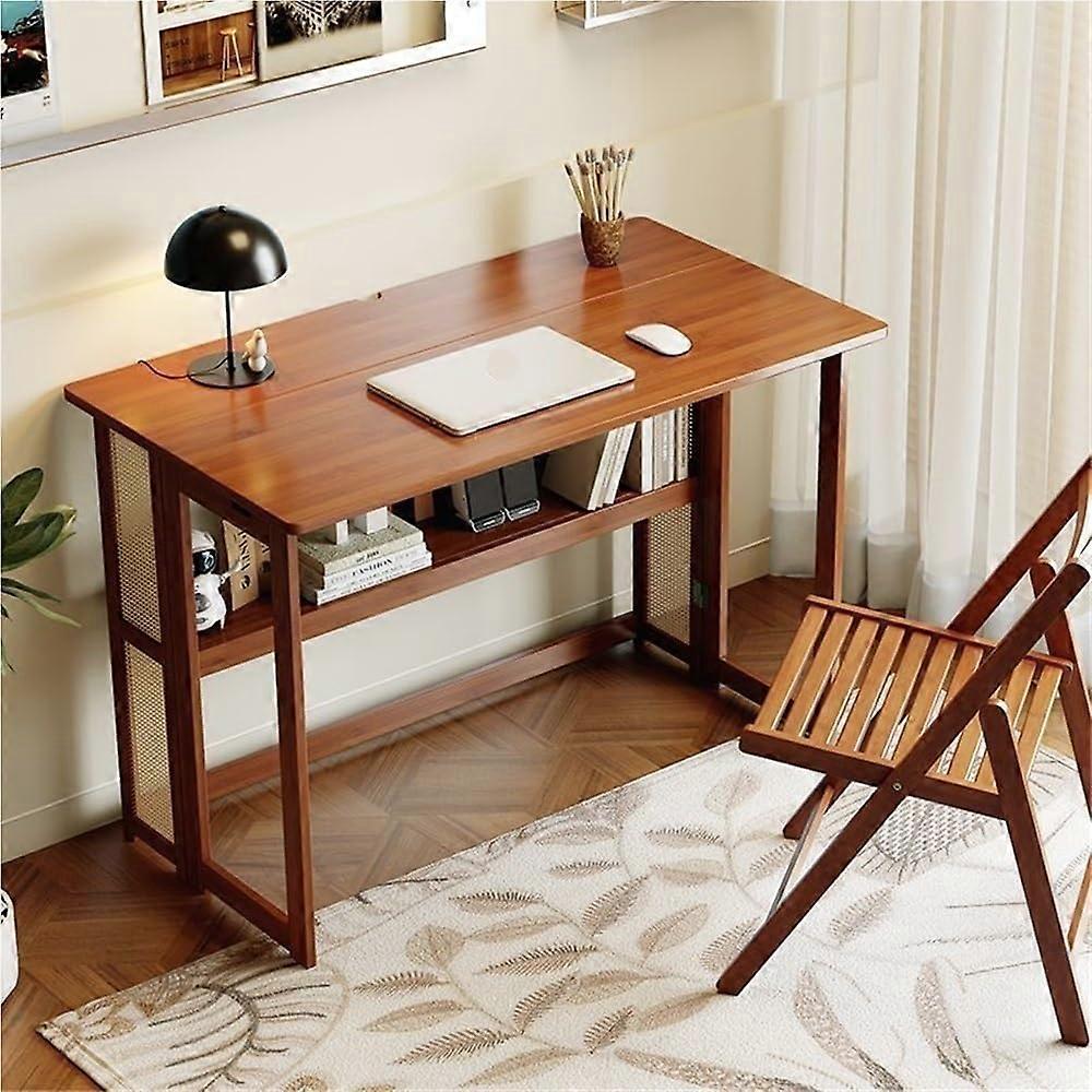 Folding Desk Bamboo Computer Desk with Storage Shelf for Small Space Home Office 39.4 Inch