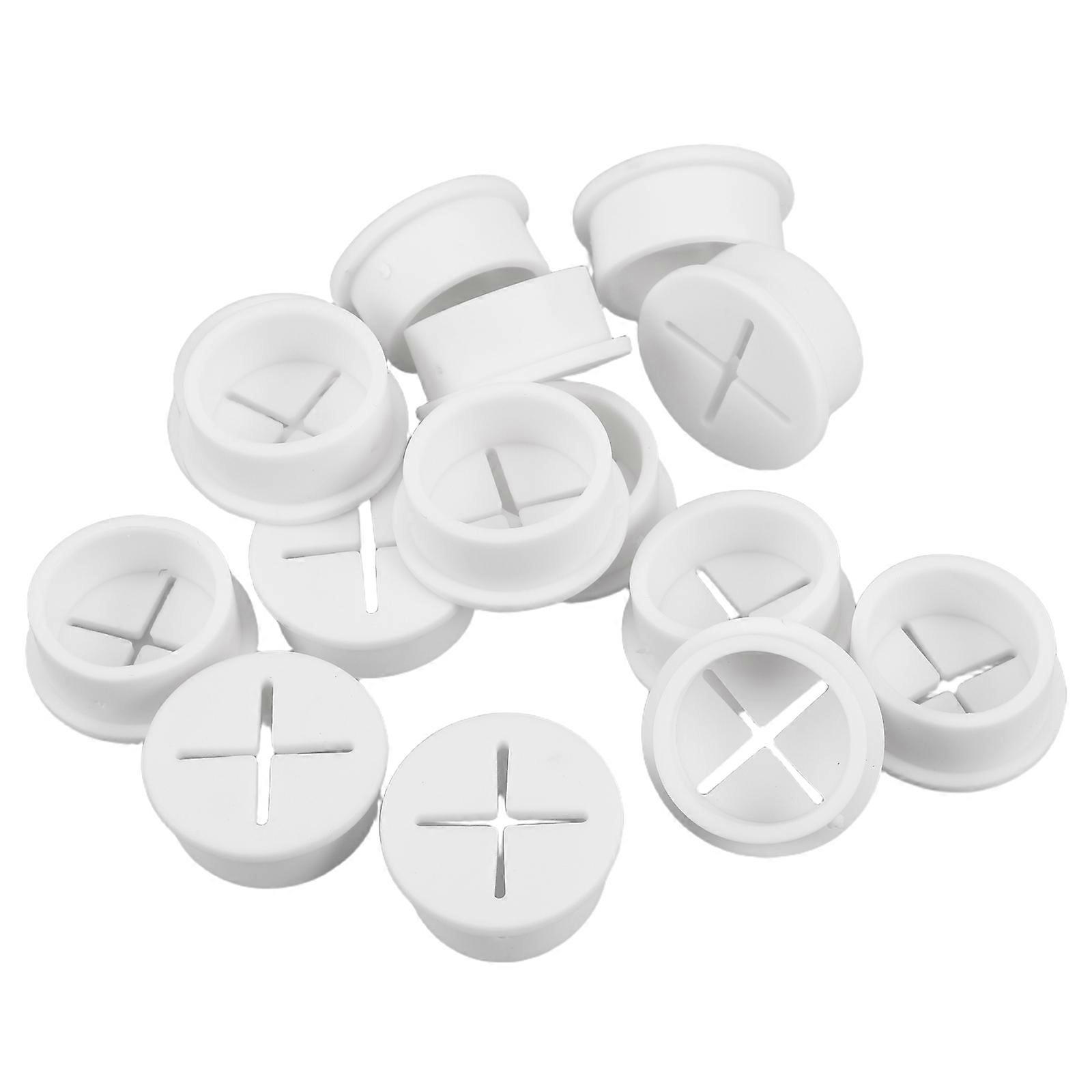 Plastic Desk Cable Hole Cover for Wire Organization 15Pcs White