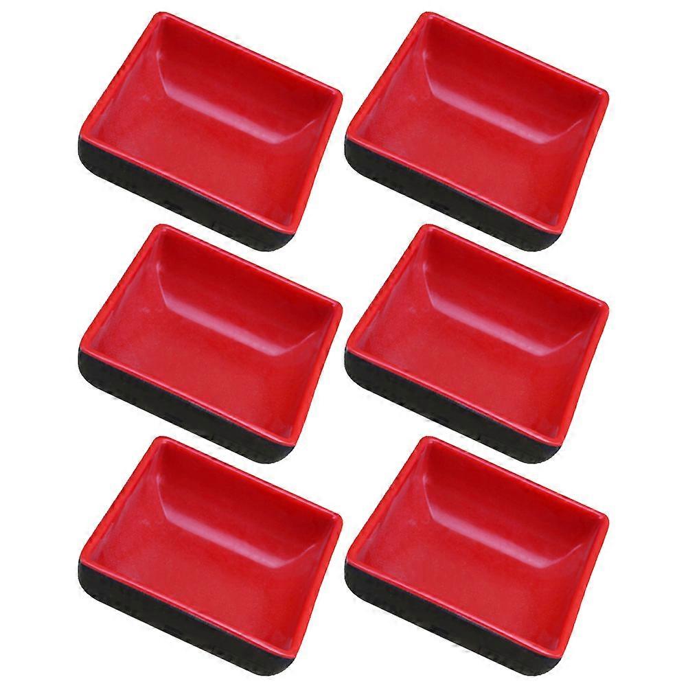 Red Soy Sauce Dishes for Table Use 6Pcs Square Plates