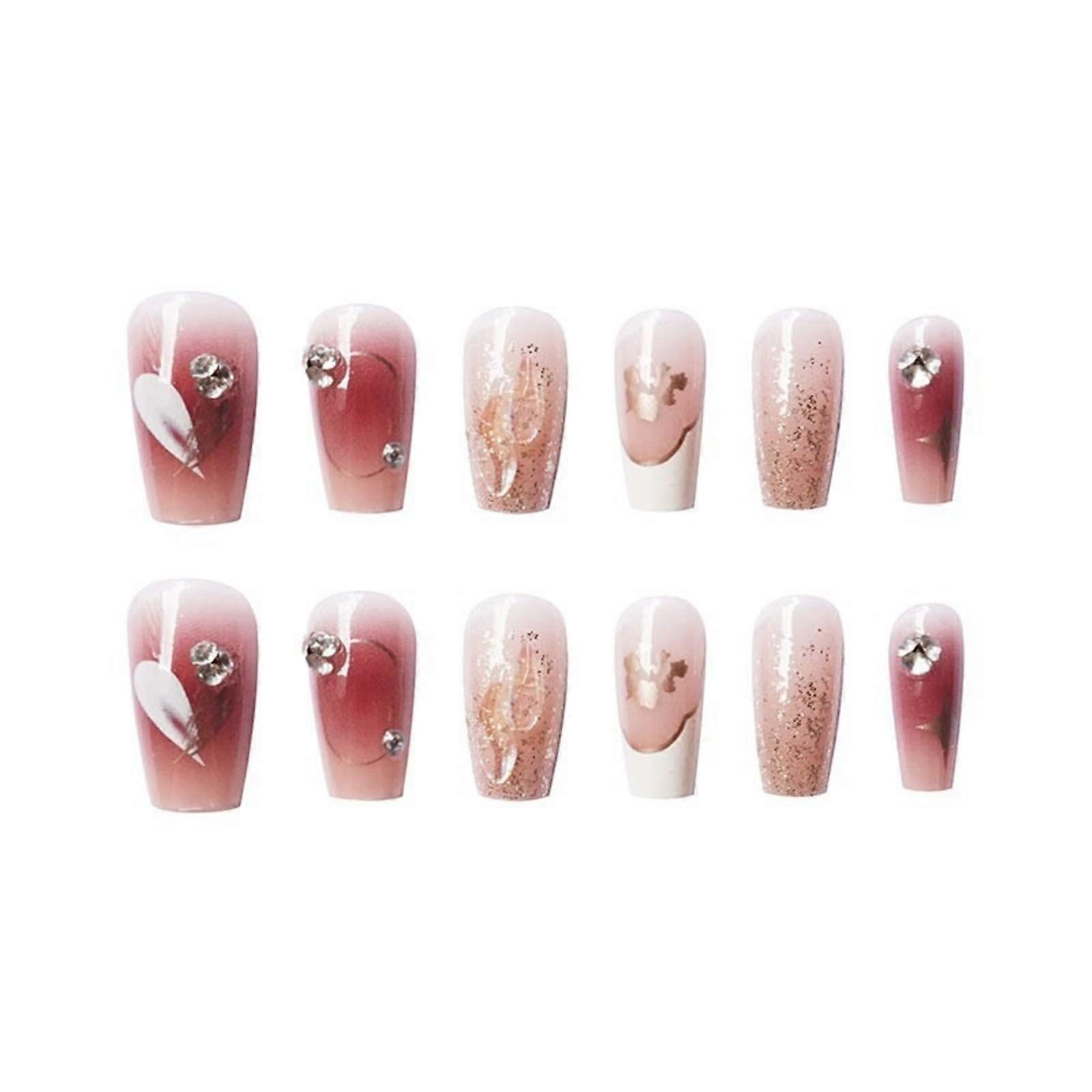 Reusable Press On Nails Set Ballet Style Diamond Design Custom Fit Easy Home Manicure Kit