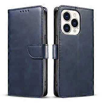 Case For Iphone 13 Blue Leather Calf Pattern Flip Magnetic No2859