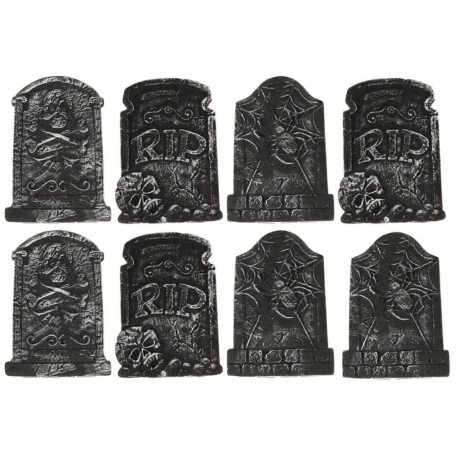 Grey Halloween Tombstone Skull Head Prop for 8Pcs Decoration