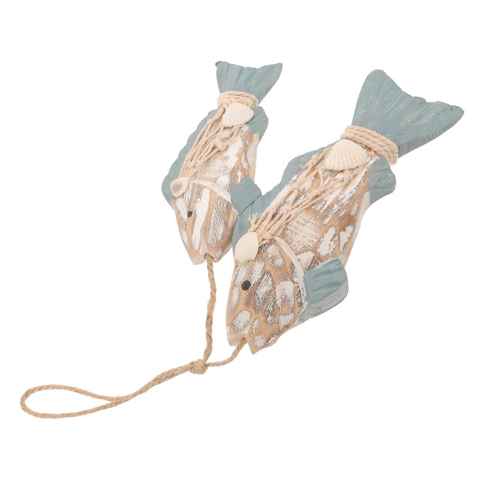 Ocean Theme Bathroom Decor Wooden Fish Hanging Decorations 2Pcs