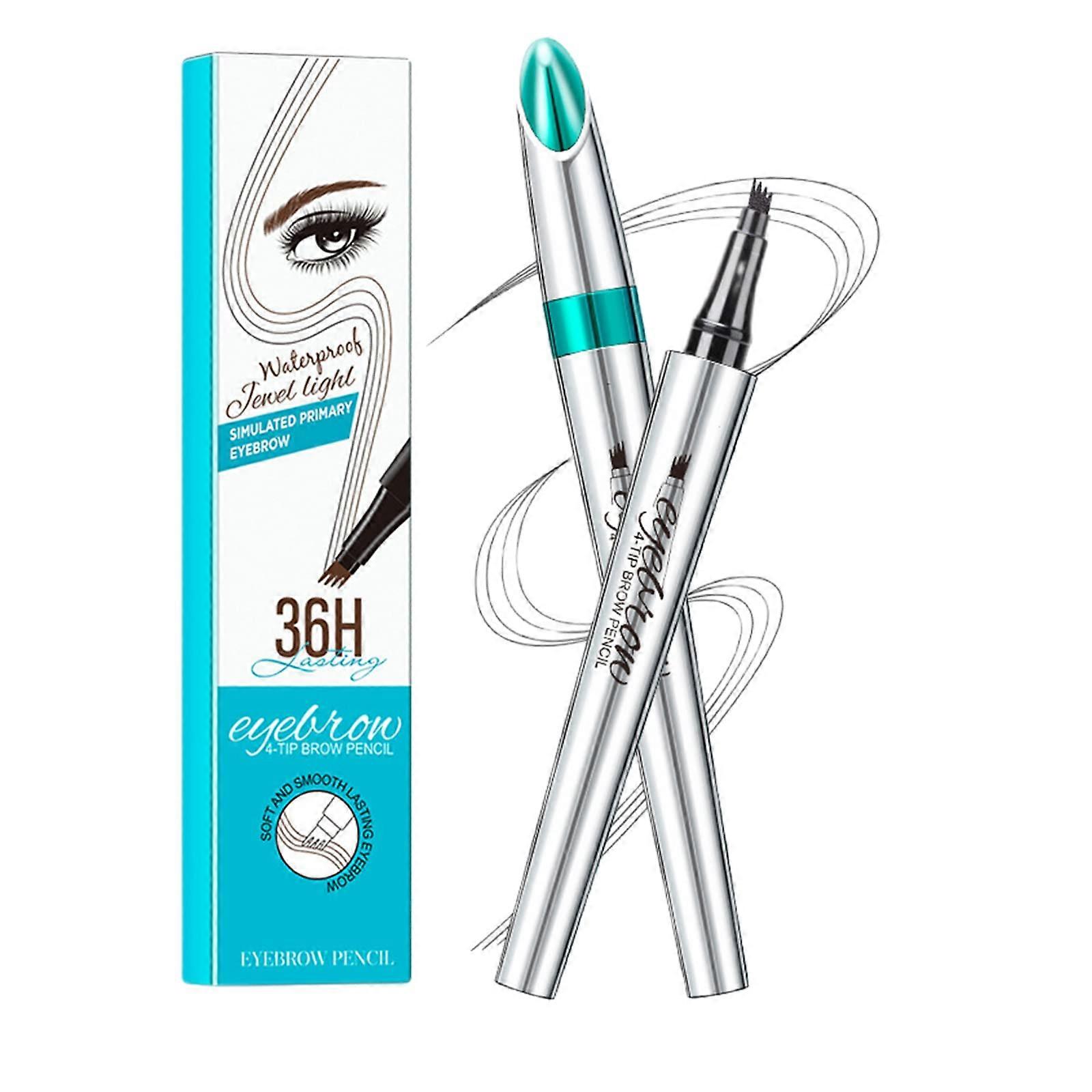 Waterproof 4 Point Eyebrow Pencil Dark Brown Micro Fork Tip Quick Dry Long Lasting Brow Pen