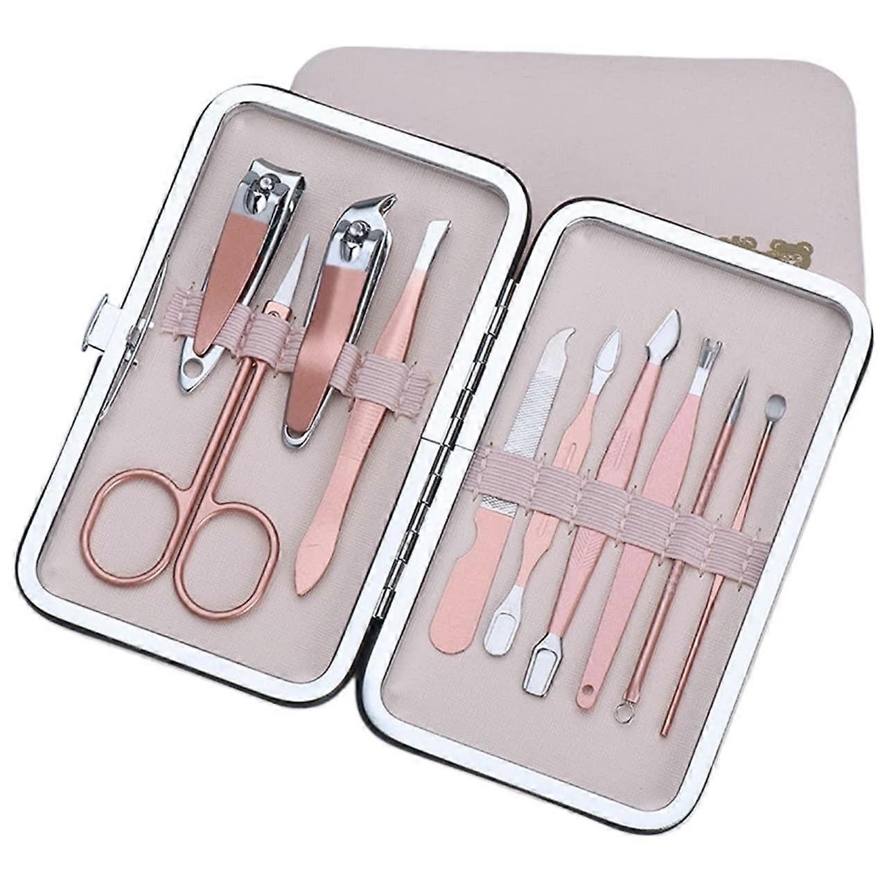 Manicure Pedicure Set with RustResistant Stainless Steel Tools and Portable Leather Case