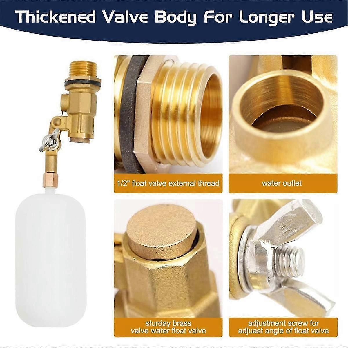 2 Pack Water Float Valve 1/2 Inch, Brass Float Ball Float with Adjustable Arm, Automatic Fill and Co