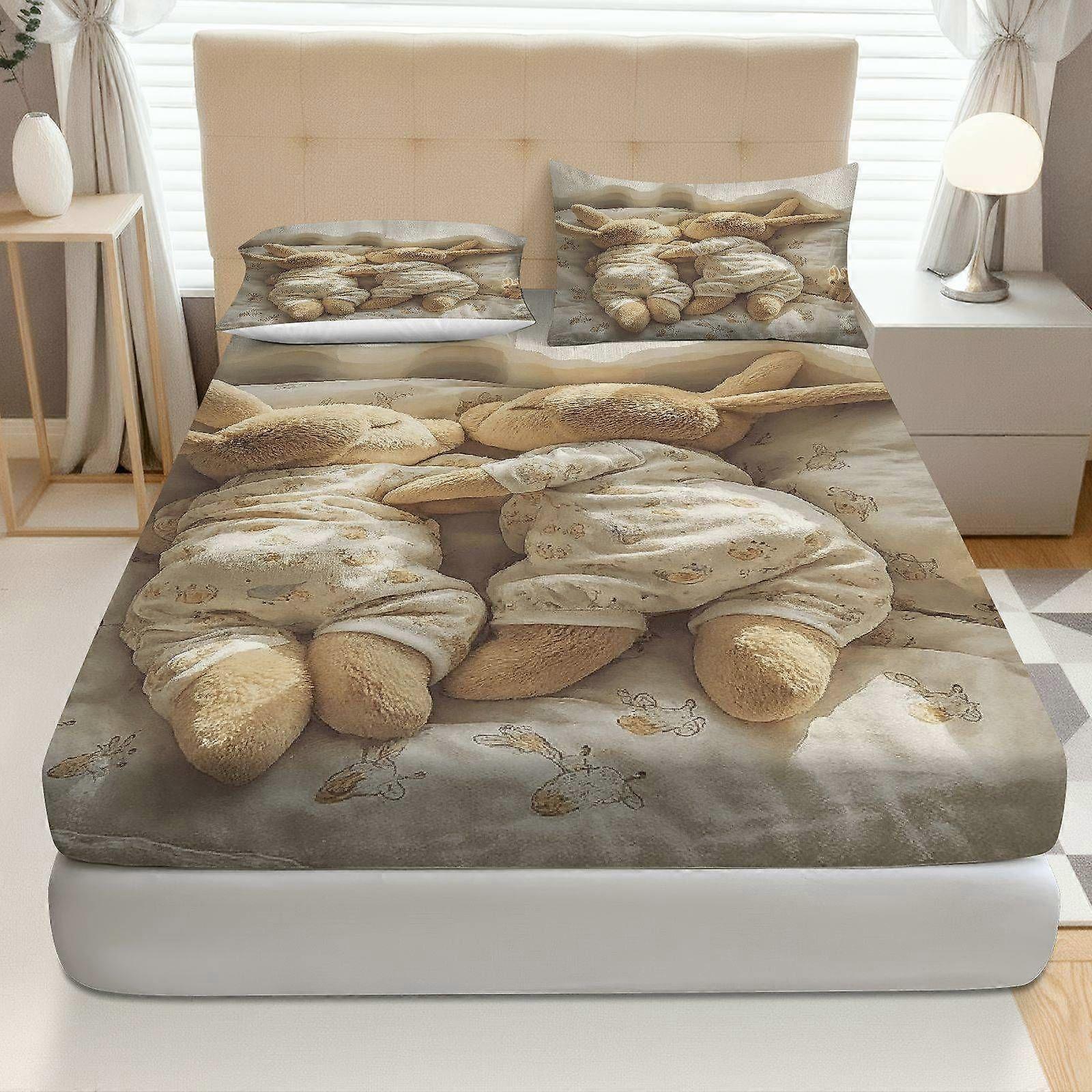 3pcs Plush Bunny Cozy Fitted Sheet Set  Coreless Easter Theme