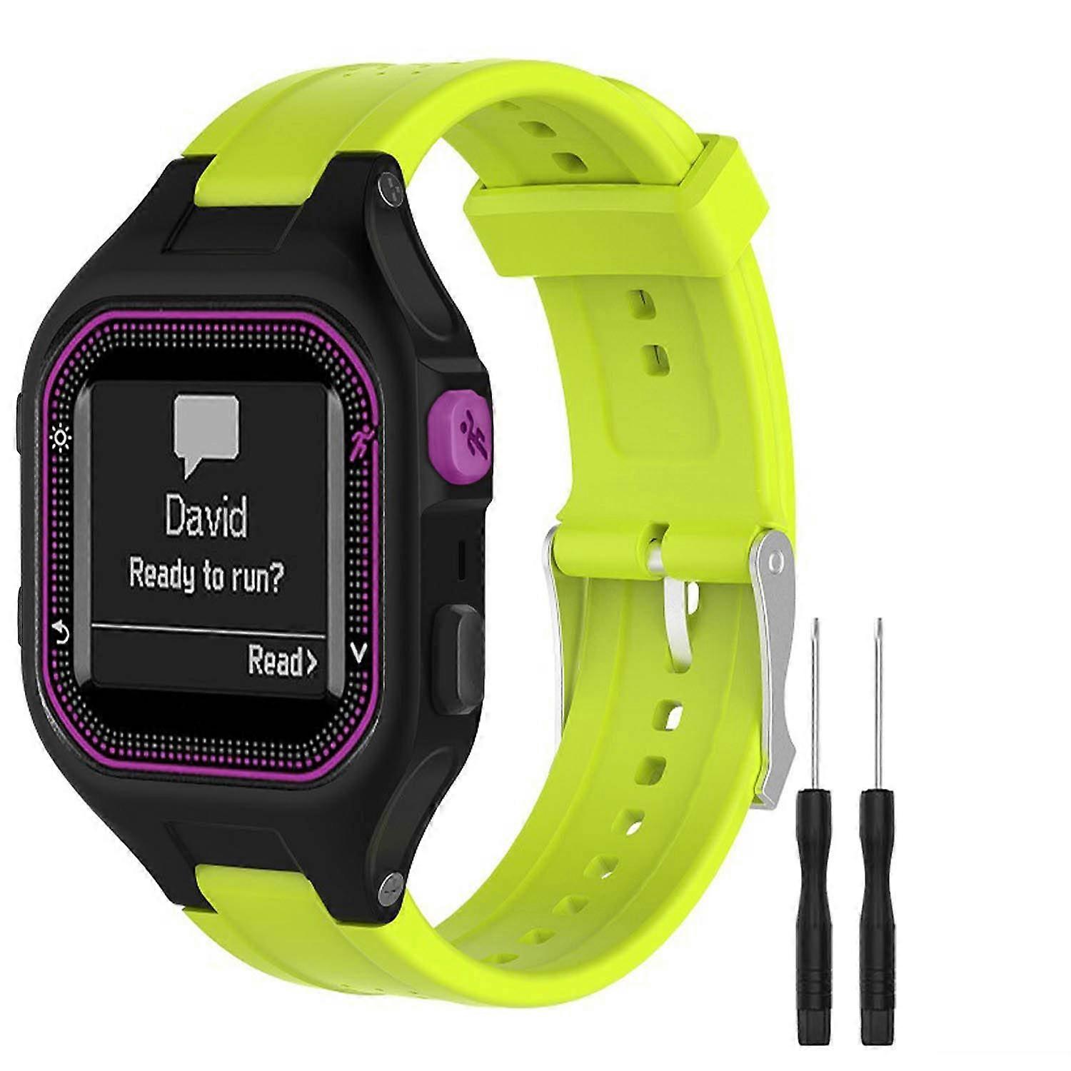 Replacement Band Soft Silicone Waterproof Strap Compatible with Garmin Forerunner 25 Small Green Yellow