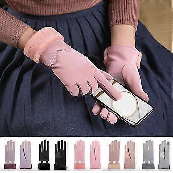 1 paire de gants pour femmes, compatibles avec les écrans tactiles, antidérapants, imperméables et munis d'un bracelet en peluche.