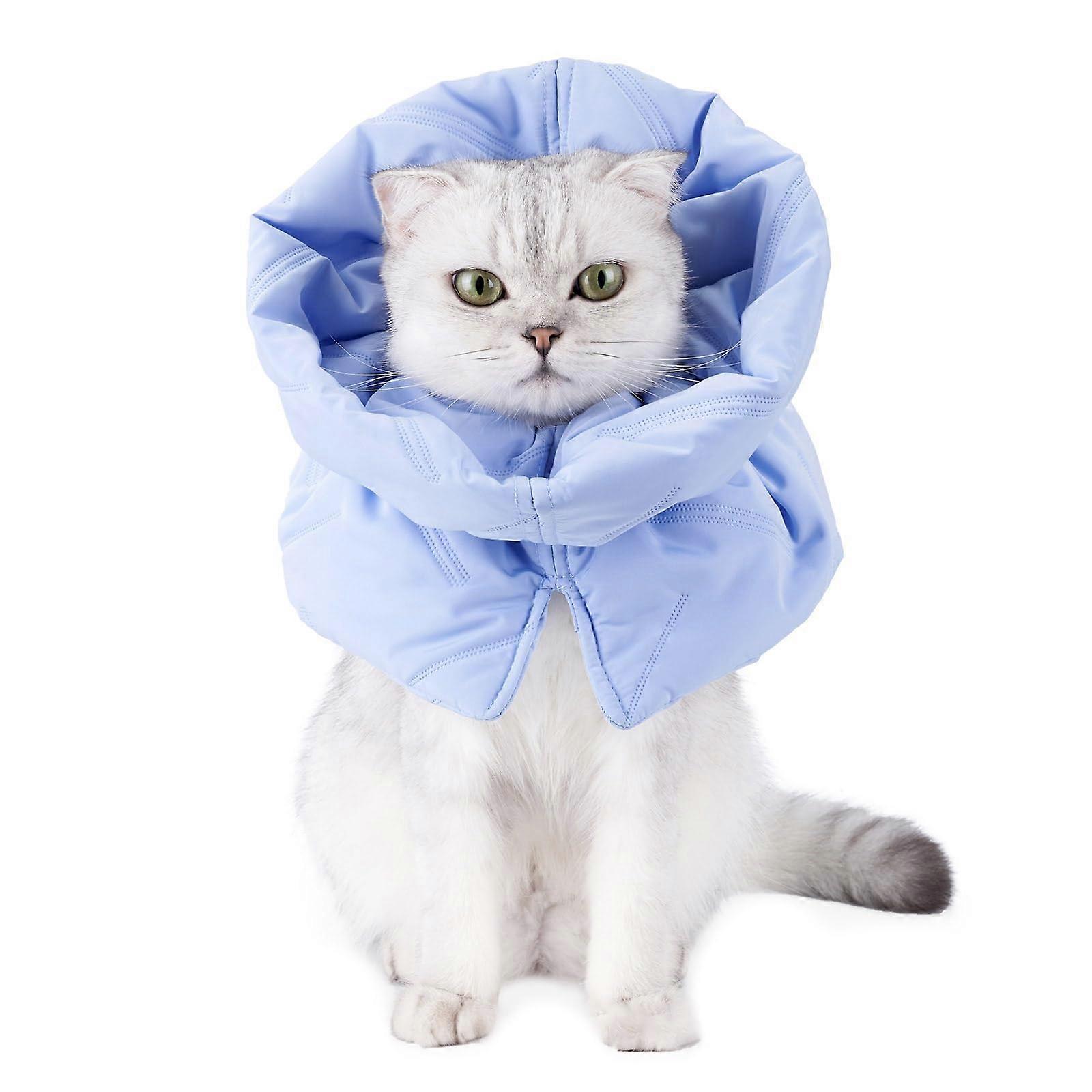 Pet Recovery Collar Soft Adjustable Cat Cone for PostSurgery Protection Light Blue S