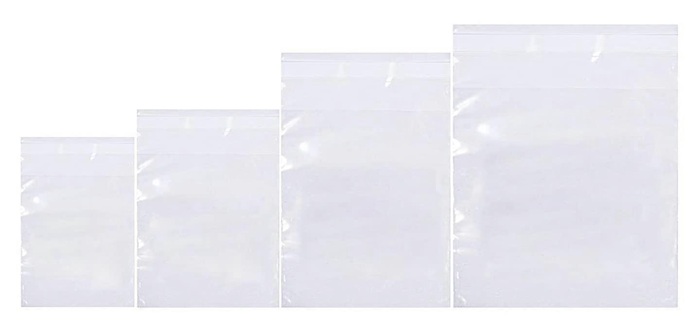 Resealable Poly Bags Combo Pack 400pcs Clear Zip Lock Assorted Sizes for Packaging and Storage