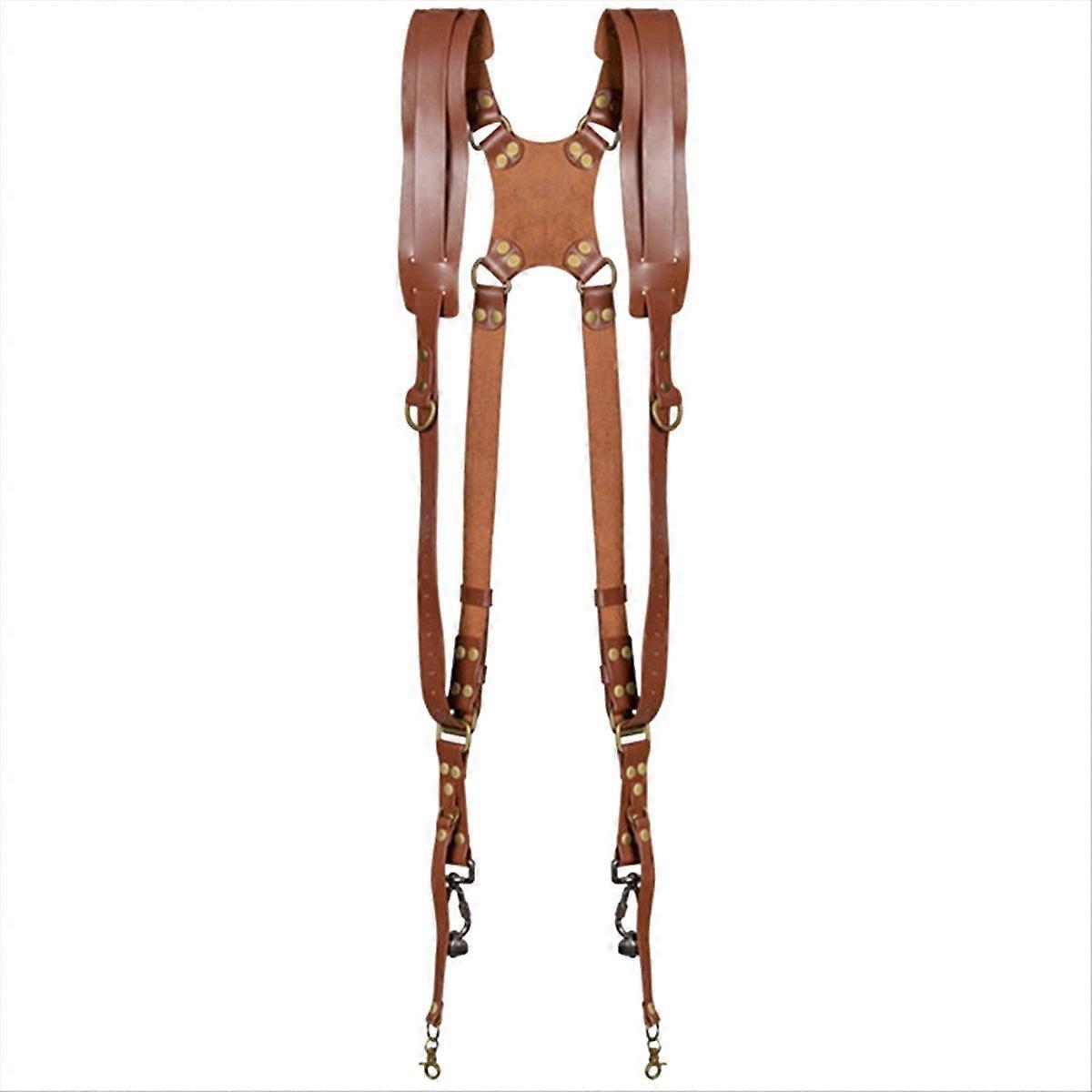 Double Shoulder Camera Strap Adjustable Camera Shoulder Belt Brown