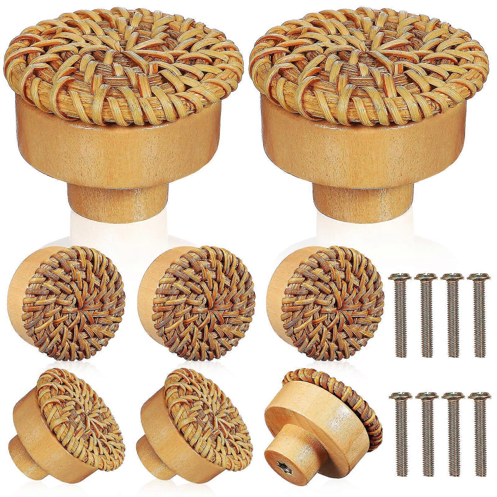 Bohemian Rattan Drawer Knobs Wooden Furniture Knobs for Door Pulls 8Pcs