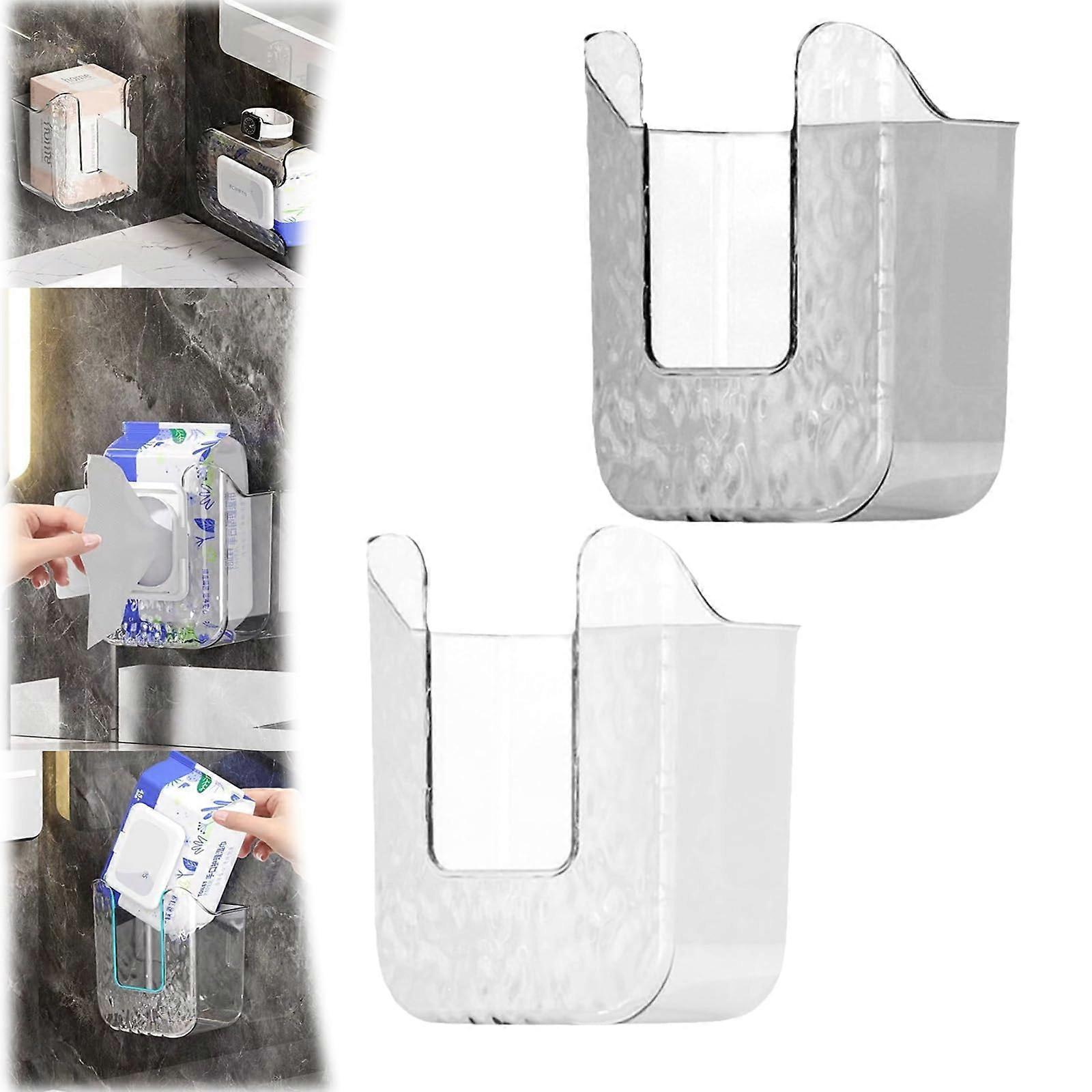 Tissue Box Holder Glacier Pattern Acrylic Dispenser Punch Wall Mounted 2 Pack Easy Clean