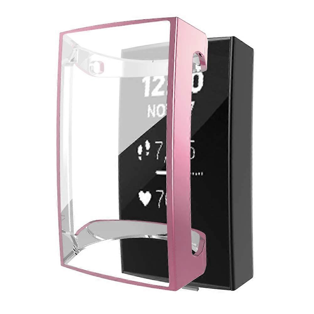 Screen Protector and Protective Case for Fitbit Charge 3, Full Coverage ImpactResistant Pink Bumper