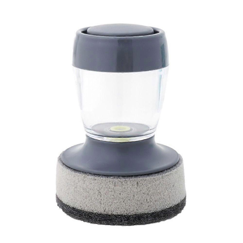 Upright Liquid Adding Pot Washing Brush Detachable Replaceable Head Soap Dispensing Dish Grey
