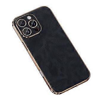 Leather Case for iPhone 16 Pro Max, Slim Luxury Business Retro Cover with Full Lens Protection, Black