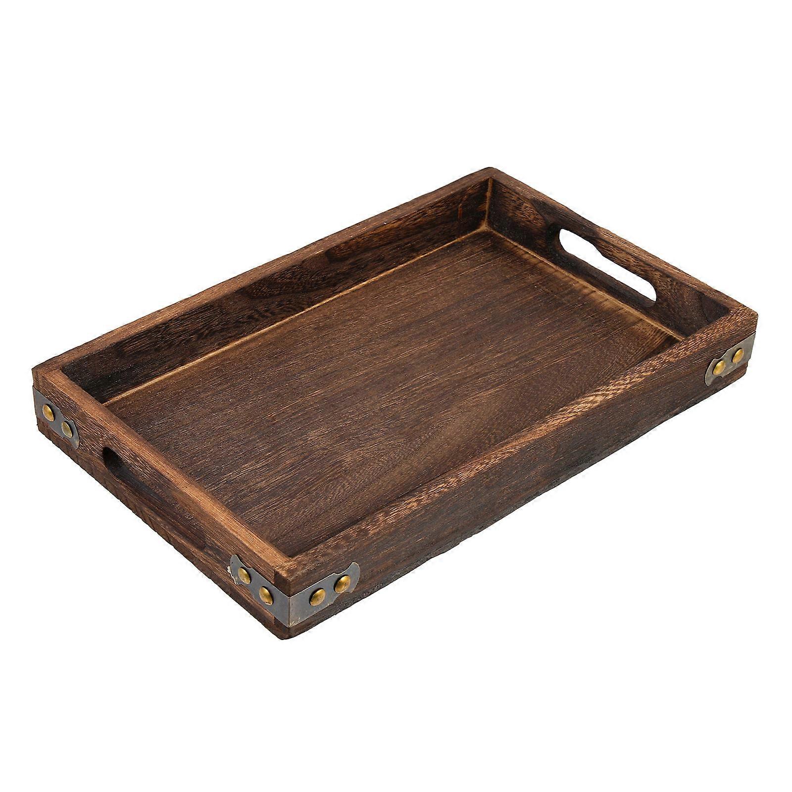 Wood Tray Rectangular Solid Wood Dish for Kitchen Use 4Pcs Coffee Color